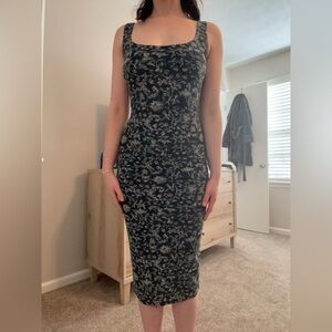Peruvian Connection Teal and Cream Patterned midi dress